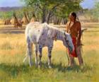 Kampı yakınlarında atı ile Hint savaşçı